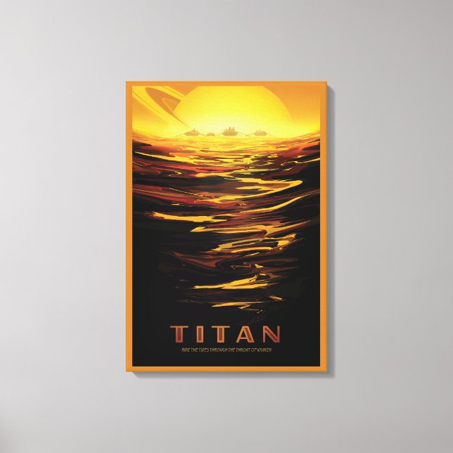 Retro Space Poster-Saturns största Måne, Titan. Canvastryck (Framsida)