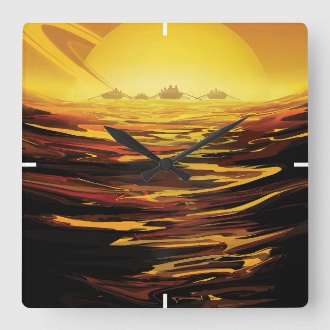 Retro Space Poster-Saturns största Måne, Titan. Fyrkantig Klocka (Framsida)