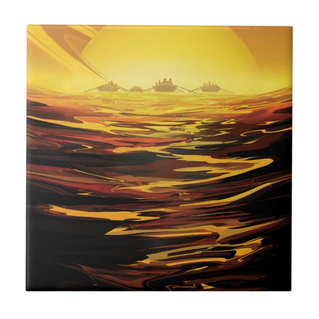 Retro Space Poster-Saturns största Måne, Titan. Kakelplatta (Framsidan)