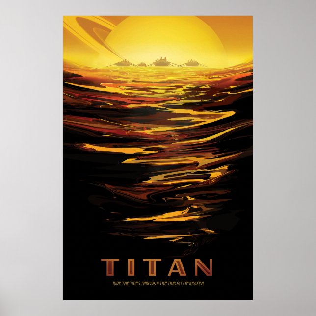 Retro Space Poster-Saturns största Måne, Titan. Poster (Framsidan)