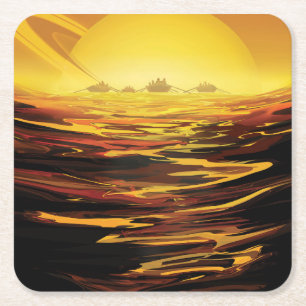 Retro Space Poster-Saturns största Måne, Titan. Underlägg Papper Kvadrat