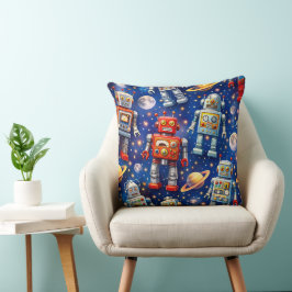 Retro space robots Galactic voyage decorative thro Kudde