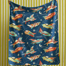 Retro Space Rocket Cars Blue Personlig Namn