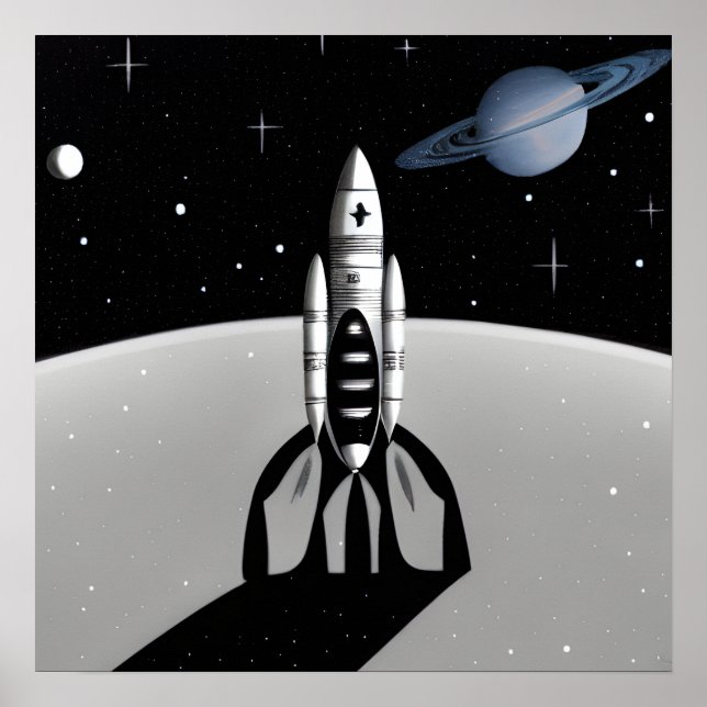 Retro Space Rocket & Saturn Poster (Framsidan)
