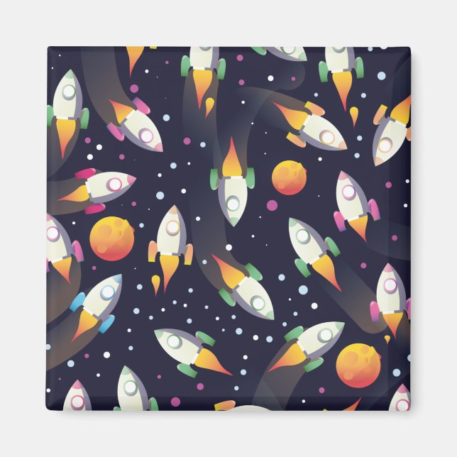 Retro Space Rockets Mönster Magnet (Framsidan)