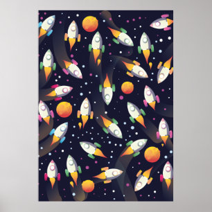 Retro Space Rockets mönster. Poster