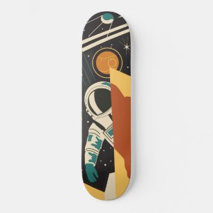 Retro Space-scen med astronaut-skateboard Mini Skateboard Bräda 18,5 Cm