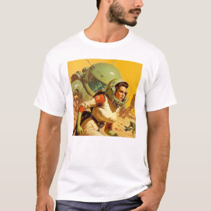 Retro Space Scene-Manar, basskikt T Shirt