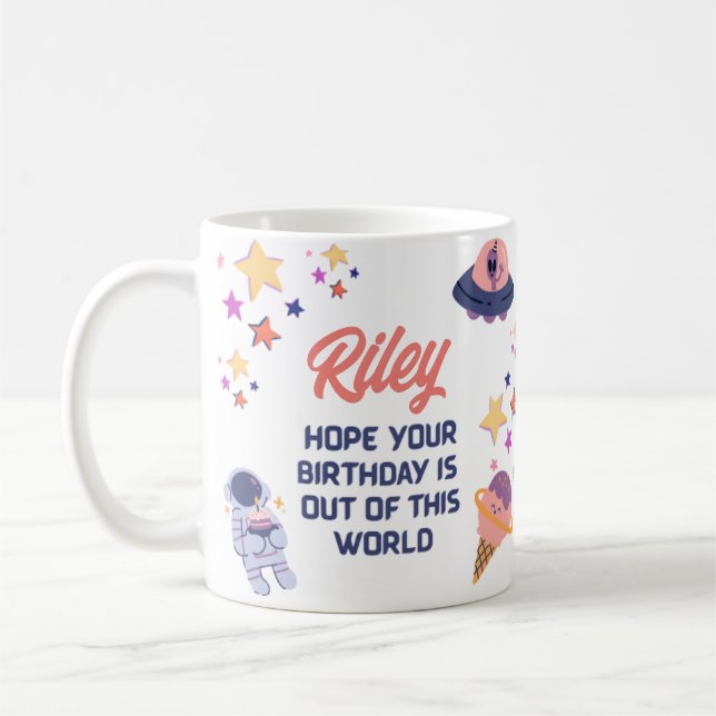 Retro Space-temat Anpassade födelsedag Kaffemugg (Vänster)