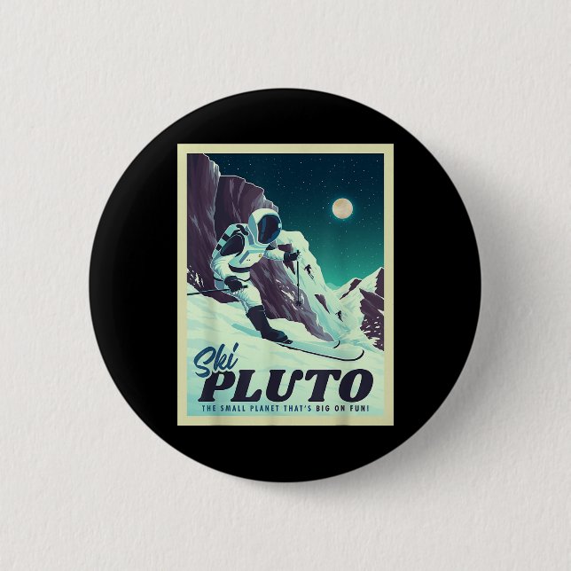 Retro Space Tourism Ski Pluto Skiing Skier Knapp (Framsida)