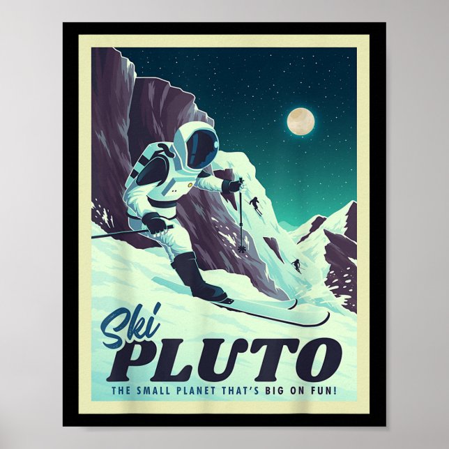 Retro Space Tourism Ski Pluto Skiing Skier Poster (Framsidan)