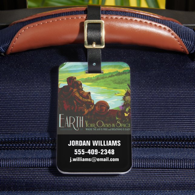 Retro Space Travel Poster-An Earth Science Uppdrag Bagagebricka (Framsida Insitu 2)