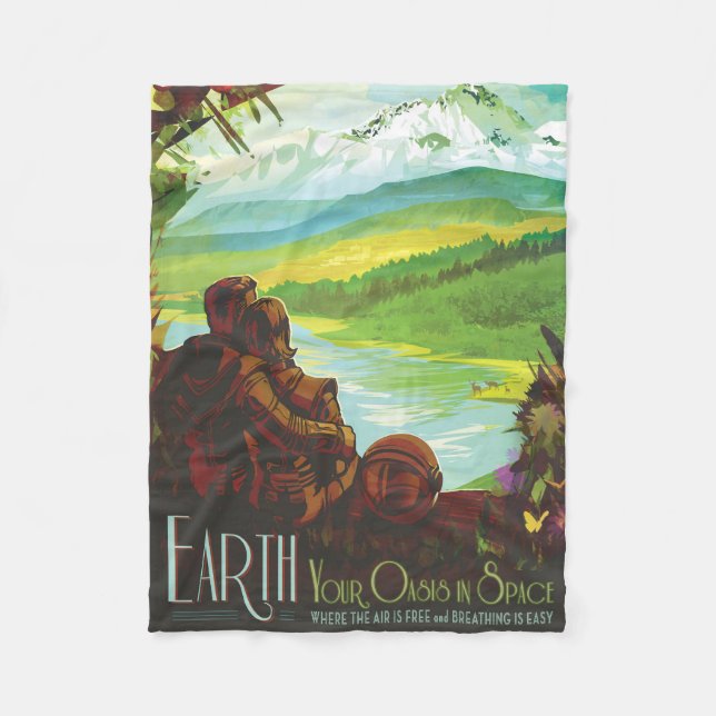 Retro Space Travel Poster-An Earth Science Uppdrag Fleecefilt (Framsidan)