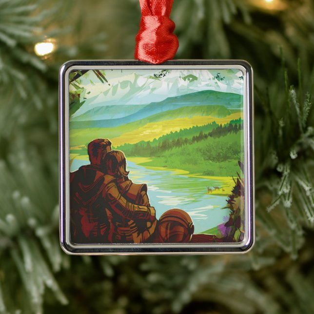 Retro Space Travel Poster-An Earth Science Uppdrag Julgransprydnad Metall (Träd)