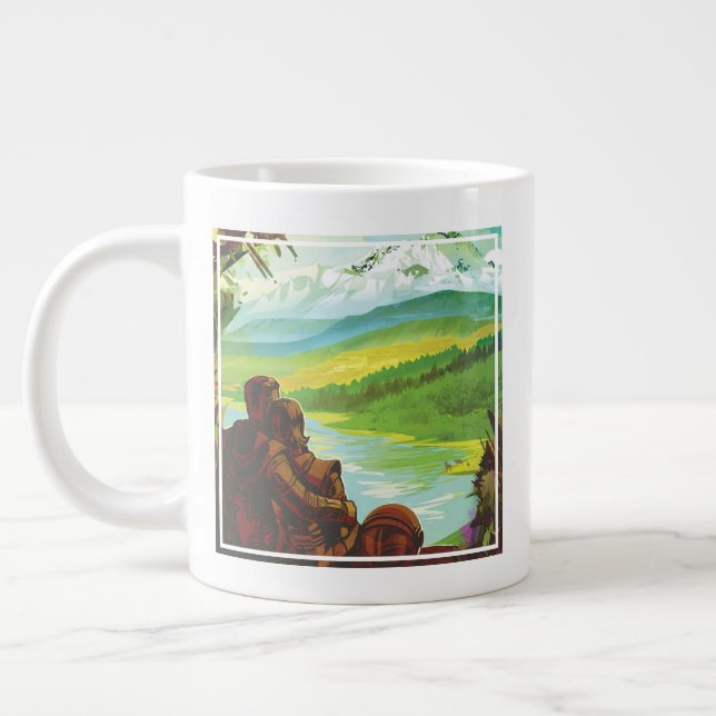 Retro Space Travel Poster-An Earth Science Uppdrag Jumbo Mugg (Vänster)
