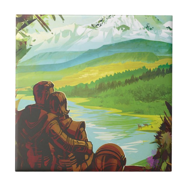 Retro Space Travel Poster-An Earth Science Uppdrag Kakelplatta (Framsidan)