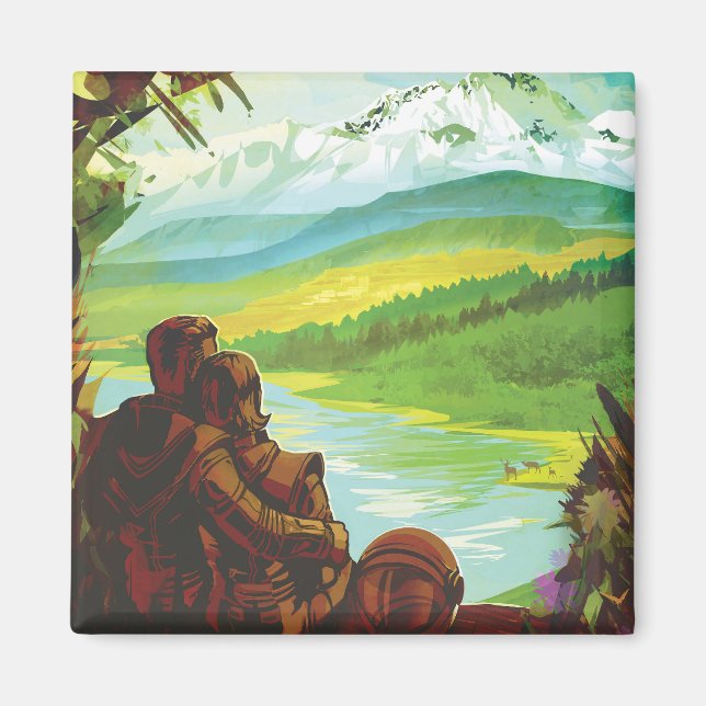 Retro Space Travel Poster-An Earth Science Uppdrag Magnet (Framsidan)