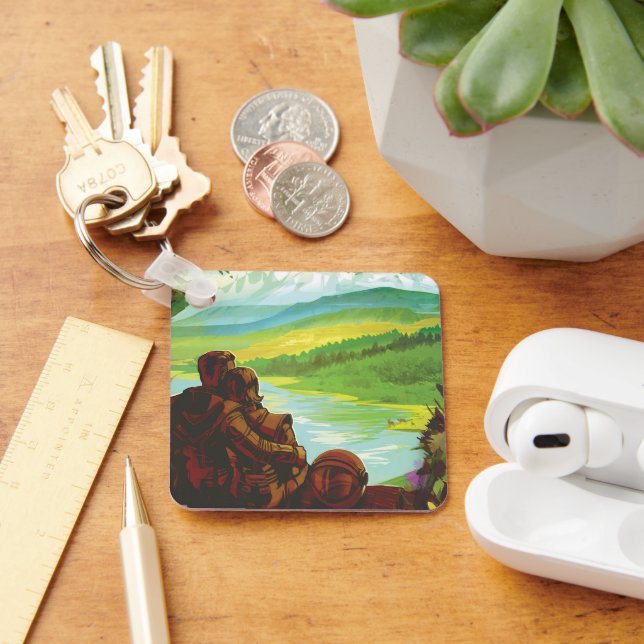 Retro Space Travel Poster-An Earth Science Uppdrag Nyckelring (Skrivbord)