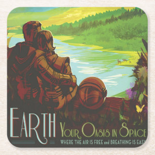 Retro Space Travel Poster-An Earth Science Uppdrag Underlägg Papper Kvadrat