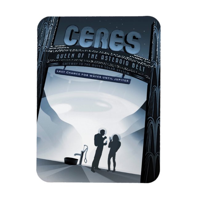 Retro Space Travel Poster-Dwarf Planet Ceres. Magnet (Vertikal)