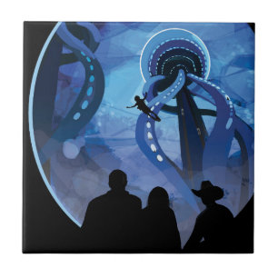 Retro Space Travel Poster-Jupiters Måne Europa. Kakelplatta