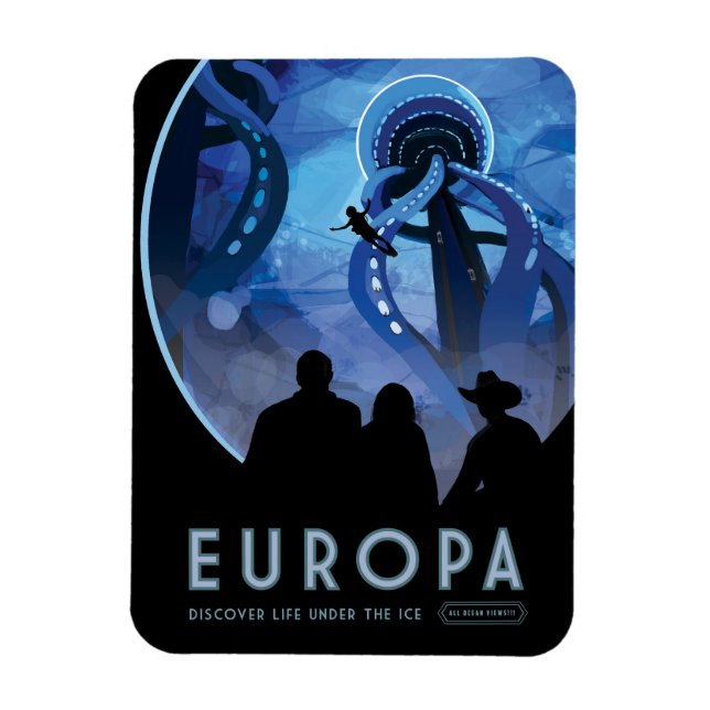 Retro Space Travel Poster-Jupiters Måne Europa. Magnet (Vertikal)
