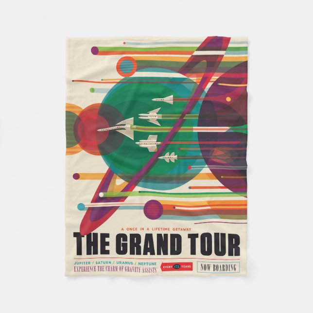 Retro Space Travel Poster - Solar System Grand Tou Fleecefilt (Framsidan)