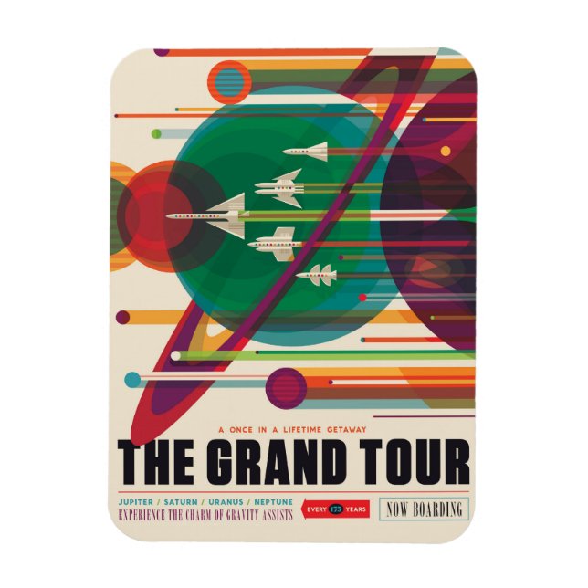 Retro Space Travel Poster - Solar System Grand Tou Magnet (Vertikal)