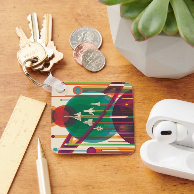 Retro Space Travel Poster - Solar System Grand Tou Nyckelring (Skrivbord)