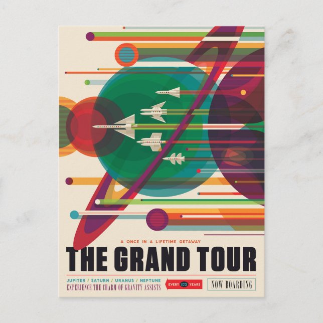 Retro Space Travel Poster - Solar System Grand Tou Vykort (Framsida)