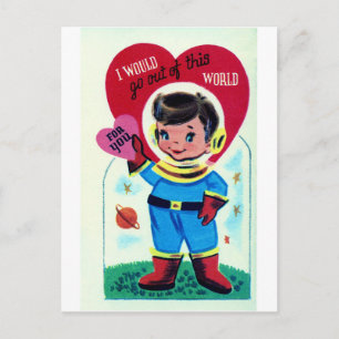 Retro Space Valentine Helg Vykort