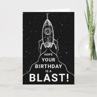 Retro Spaceship Black and White Birthday