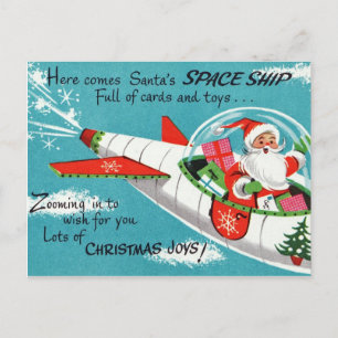 Retro Spaceship juljulkort Helg Vykort