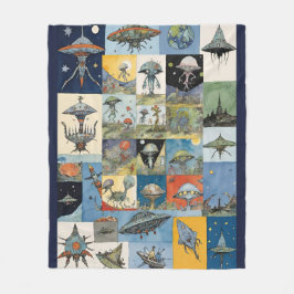 Retro Spaceships och Utomjordingars marin Fleecefilt