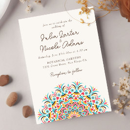 Retro Spain Abstrakt Blommigt Mandala Bröllop Inbjudningar
