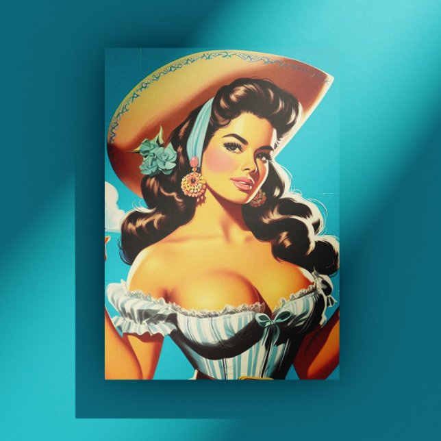 Retro spanskt cowgirl vykort (Skapare uppladdad)