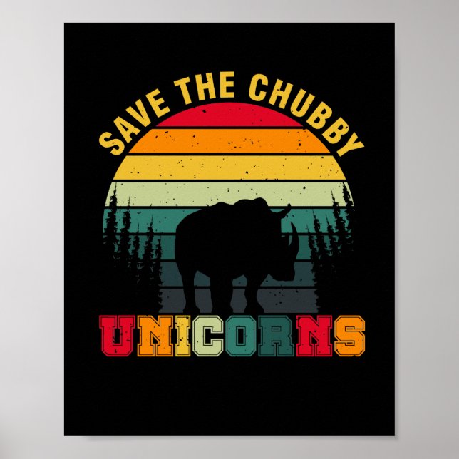 Retro Spara Knubbiget Unicorn - Spara Rhino Poster (Framsidan)