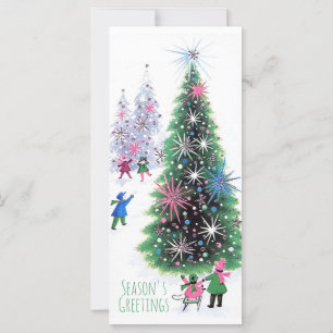 Retro Sparkling Julgranar Illustration Card