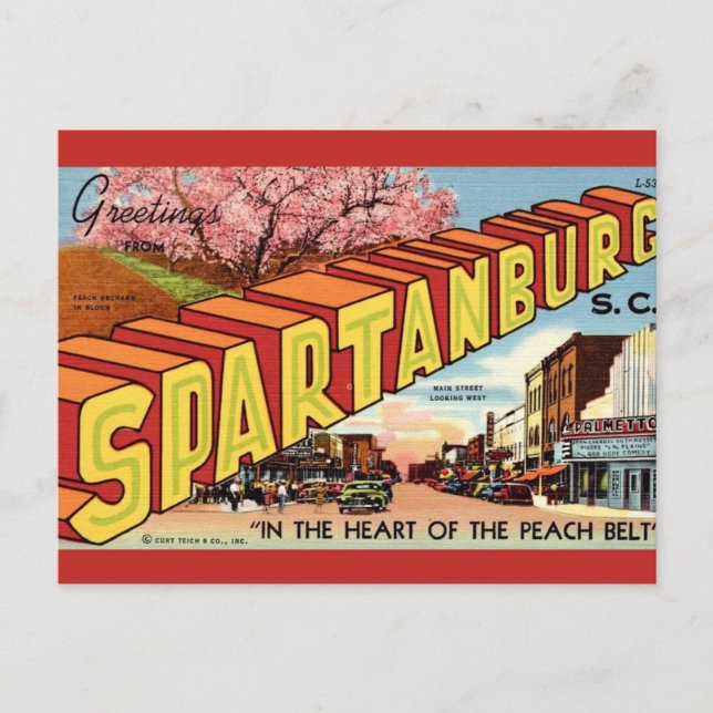 Retro Spartanburg SC Hälsning Vykort (Framsida)