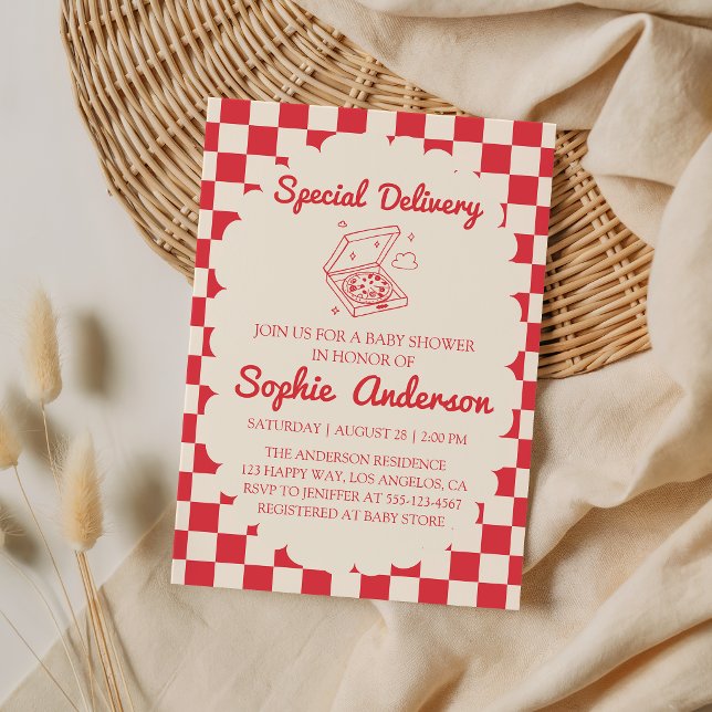Retro Special Delivery Pizza Babyfirande Inbjudningar (Skapare uppladdad)