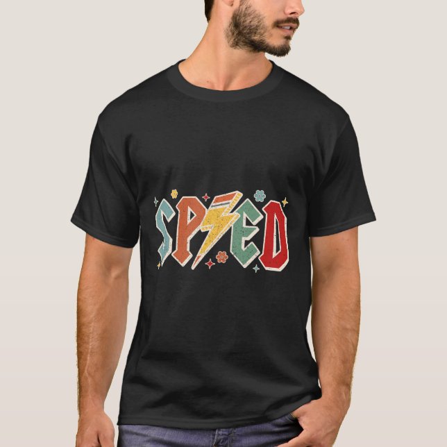 Retro Sped Teacher Pencil Lightning Bolt Back To S T Shirt (Framsida)