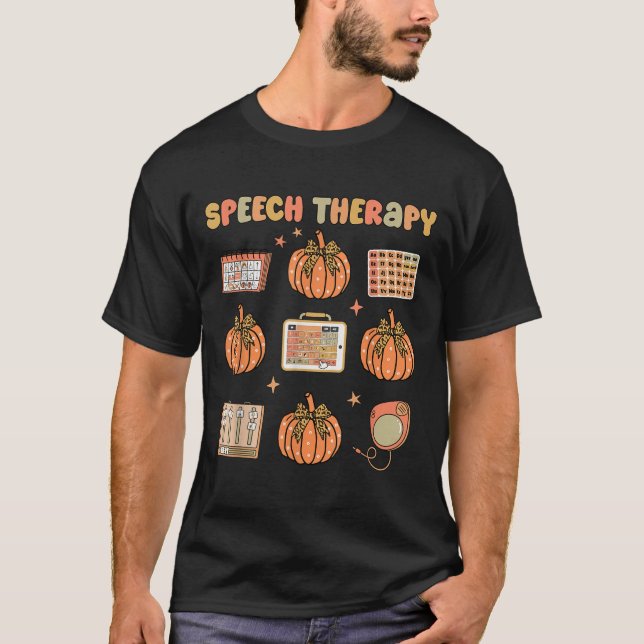 Retro Speech Therapy Slp Fall Pumpkin Speech Thera T Shirt (Framsida)