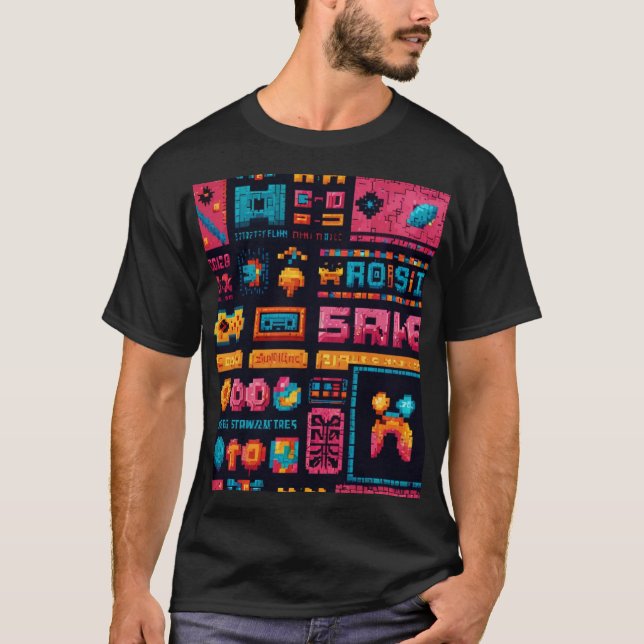 Retro-spel: ett pixelbaserat paradis t shirt (Framsida)