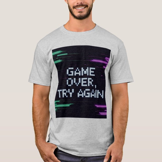 Retro-spel över T-Shirt - Blue Glitchy Gamer Pappa (Framsida)