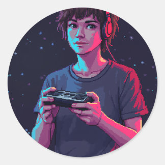 Retro spel Pixel Art Spelare Kontroll 8 Bit Nostal Runt Klistermärke