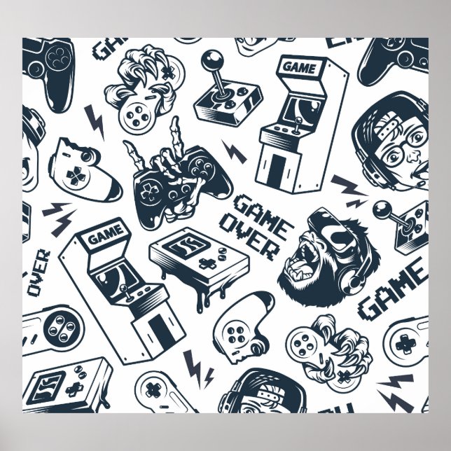 Retro-spel vintage mönster. poster (Framsidan)