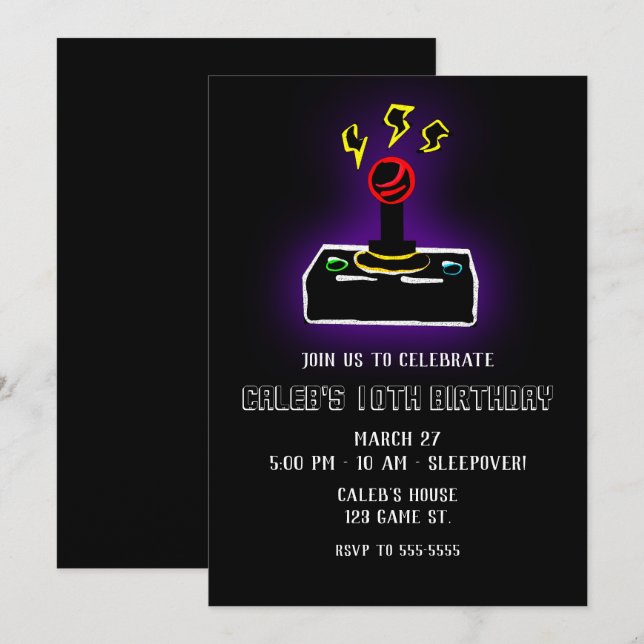 Retro spelkontroll joystick fest kontroller inbjudningar (Fram/baksida)