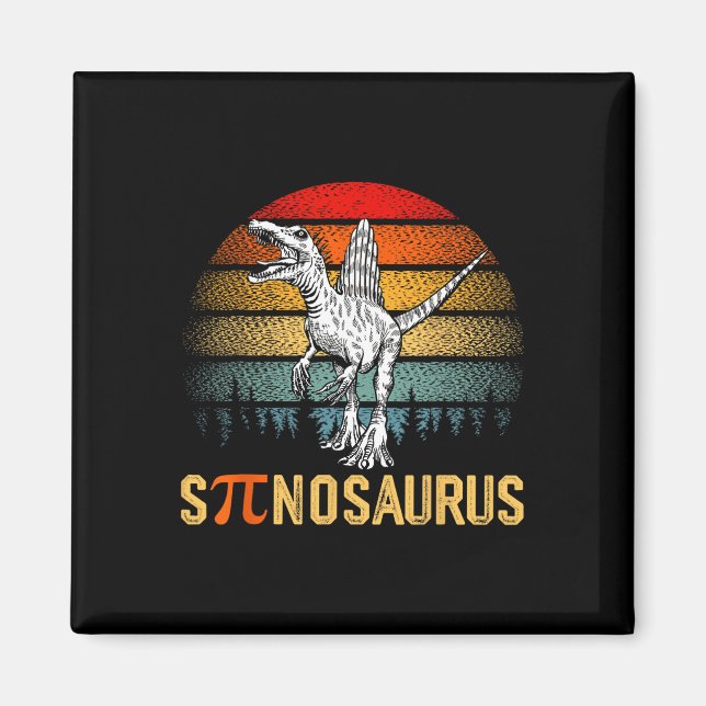 Retro Spinosaurus Lycklig Pi Day Magnet (Framsidan)
