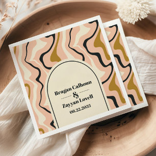 Retro Spiralbåge Rosa Svart Guld Bröllop Pappersservett