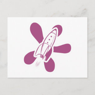 Retro Splat Rocket White Rosa Vykort